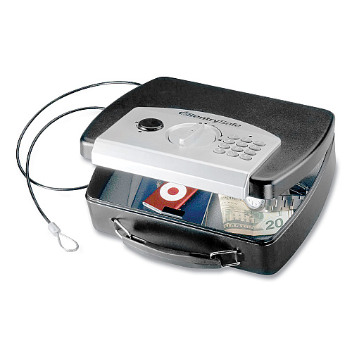 Sentry Safe P008E Portable Electronic Security Safe, 0.08 cu ft, 10 x 7.9 x 2.9, Black/Silver