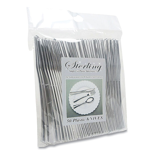 Tablemate Sterling Heavy-Duty Plastic Cutlery, Knives, Silver, 50/Pack (8305KSV)