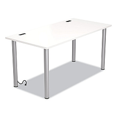 Union & Scale Essentials Writing Table-Desk with Integrated Power Management, 59.7" x 29.3" x 28.8", White/Aluminum (24398966)