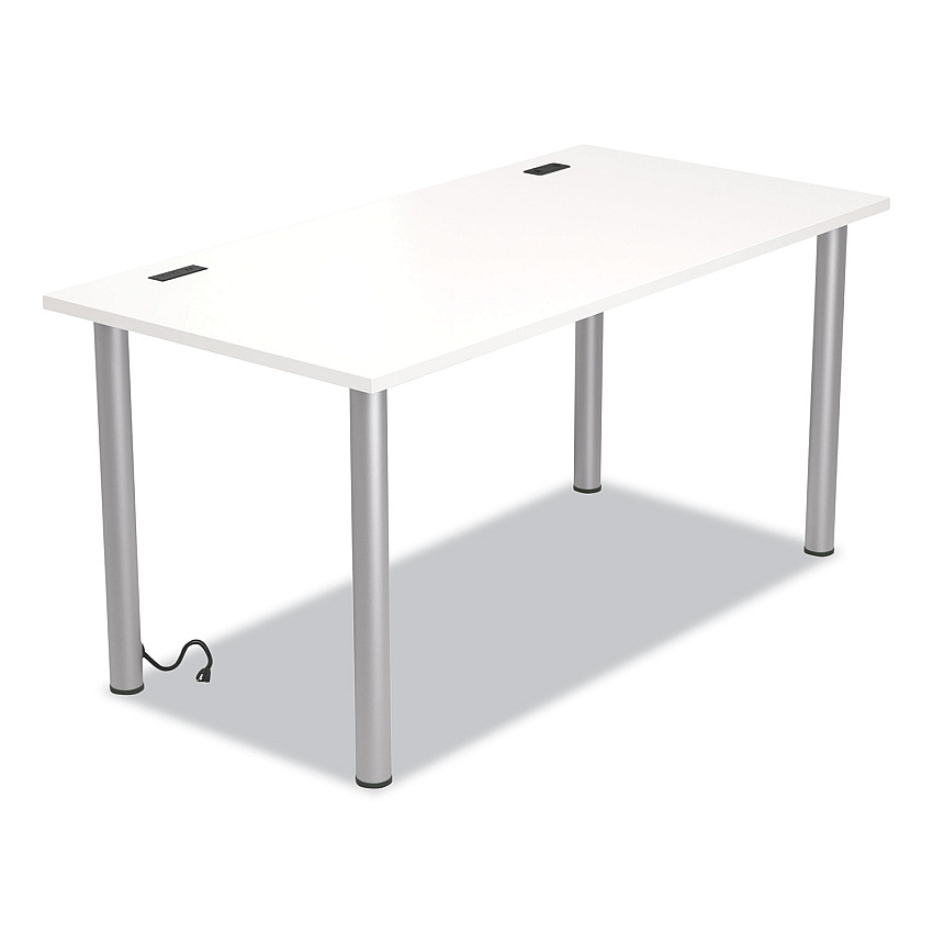 Union & Scale Essentials Writing Table-Desk with Integrated Power Management, 59.7" x 29.3" x 28.8", White/Aluminum (24398966)
