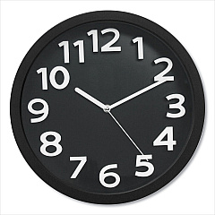 Victory Light Wall Clock with Raised Numerals and Silent Sweep Dial, 13" Overall Diameter, Black Case, Black Face, 1 AA (sold separately) (TC62127B)