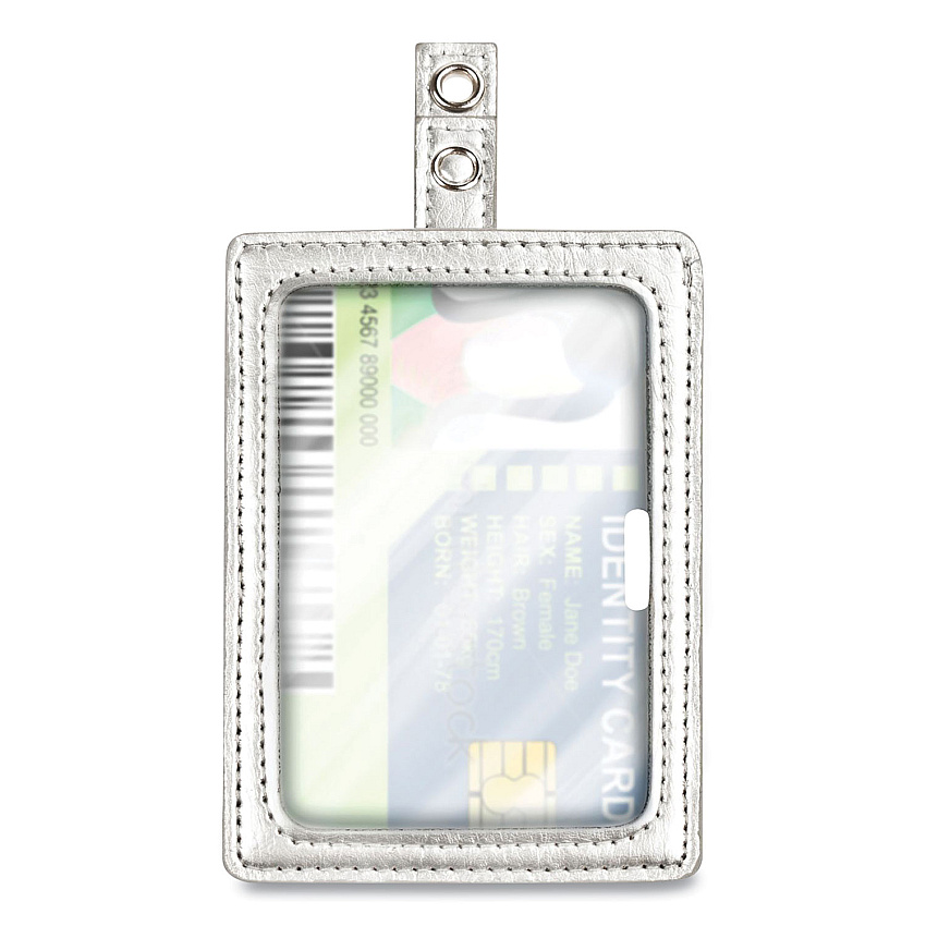 Cosco MyID Leather ID Badge Holder, Vertical/Horizontal, 2.5 x 4, Silver (075004)