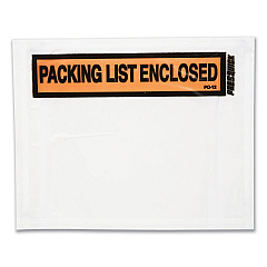 Duck Packing List Envelopes, Top-Print Front: Packing List/Invoice Enclosed, 4.5 x 5.5, Clear/Orange, 500/Box (PL500V)
