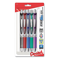 Pentel EnerGel RTX Gel Pen, Retractable, Medium 0.7 mm, Assorted Ink and Barrel Colors, 5/Pack (BL77BP5M)