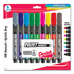 Pentel Opaque Bullet Tip Paint Markers, Medium Bullet Tip, Assorted Colors, 9/Pack (MMP20BP9M)