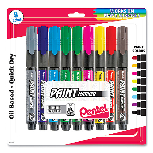 Pentel Opaque Bullet Tip Paint Markers, Medium Bullet Tip, Assorted Colors, 9/Pack (MMP20BP9M)