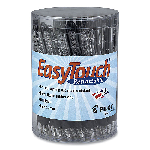 Pilot EasyTouch Ballpoint Pen, Retractable, Fine 0.7 mm, Black Ink, Clear Barrel, 36/Pack (54058)