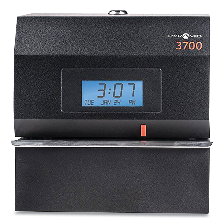 Pyramid Technologies 3700 Heavy-Duty Time Clock and Document Stamp, LCD Display, Black