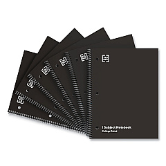 TRU RED One-Subject Notebook, Medium/College Rule, Black Cover, (70) 10.5 x 8 Sheets, 6/Pack (24423005)