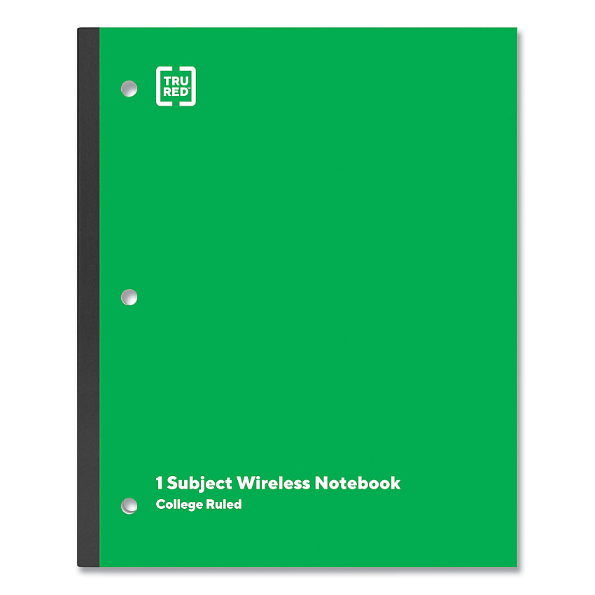 TRU RED Wireless One-Subject Notebook, Medium/College Rule, Green Cover, (80) 11 x 8.5 Sheets (24423025)