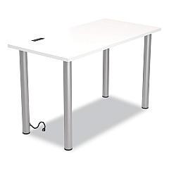 Union & Scale Essentials Writing Table-Desk with Integrated Power Management, 47.5" x 23.7" x 28.8", White/Aluminum (24398970)