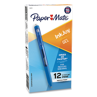Paper Mate InkJoy Gel Pen, Retractable, Medium 0.7 mm, Blue Ink, Blue Barrel, Dozen (1951721)