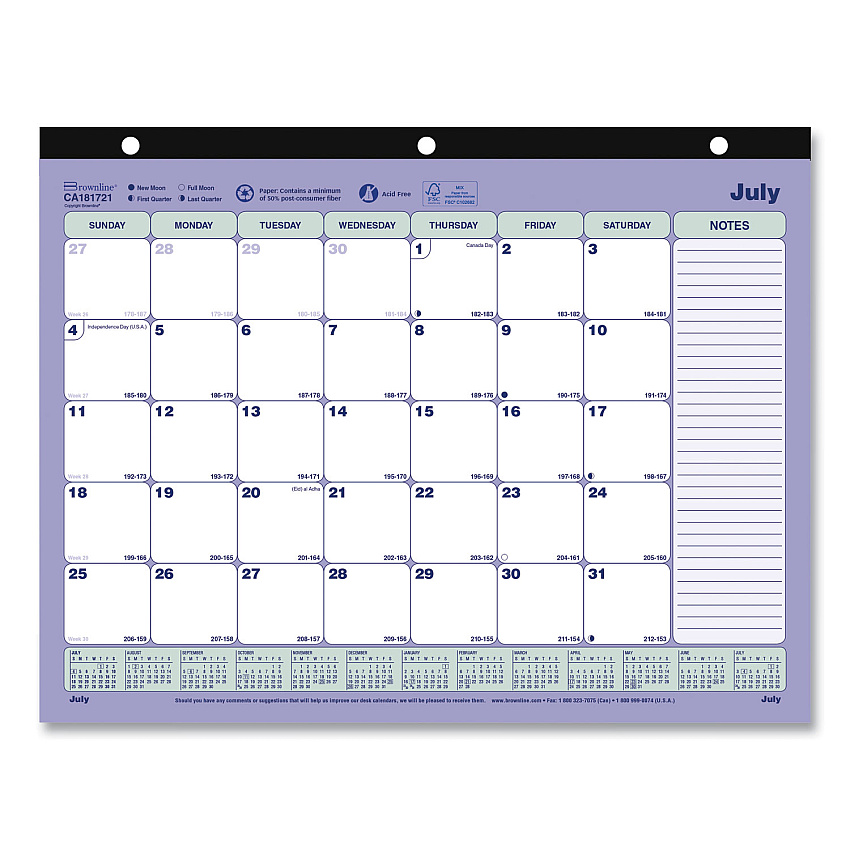 Brownline Academic 13-Month Desk Pad Calendar, 11 x 8.5, Black Binding, 13-Month (July to July): 2022 to 2023 (CA181721)