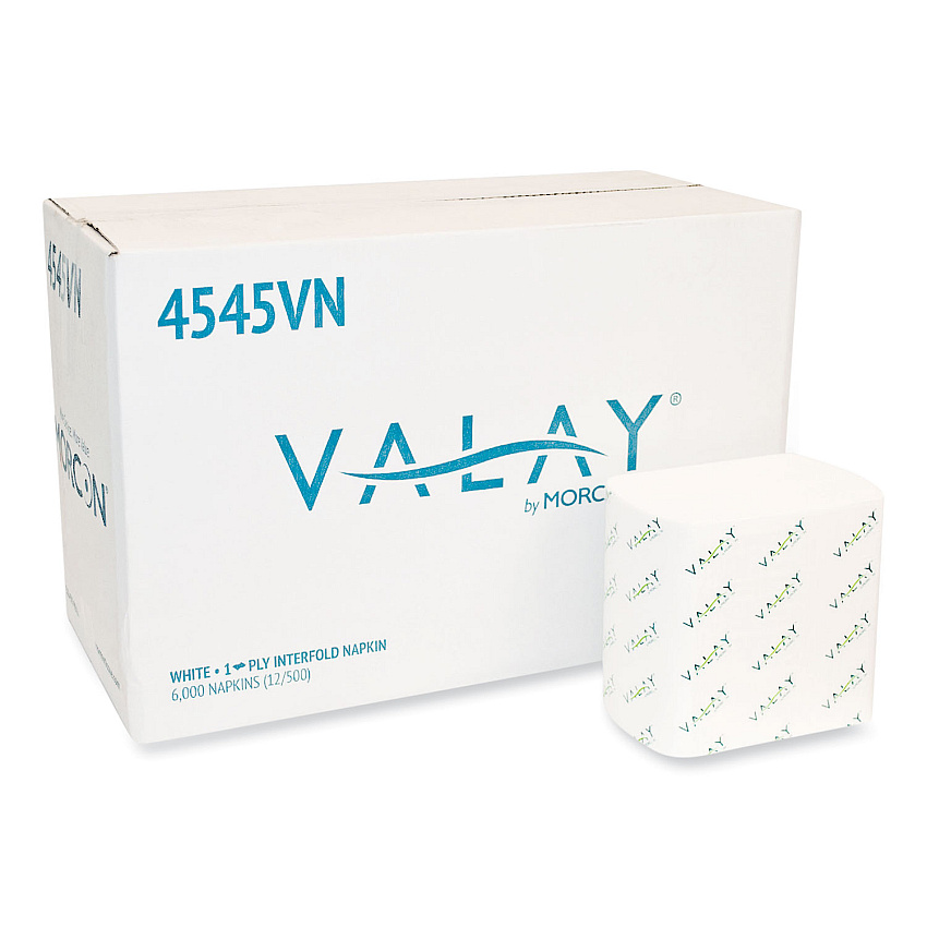 Morcon Tissue Valay Interfolded Napkins, 1-Ply, White, 6.5 x 8.25, 6,000/Carton (4545VN)