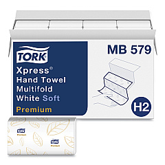 Tork Premium Soft Xpress 3-Panel Multifold Hand Towels, 2-Ply, 9.13 x 9.5, White with Blue Leaf, 135/Packs, 16 Packs/Carton (MB579)