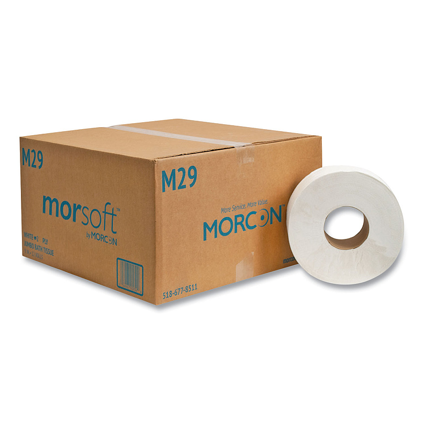 Morcon Tissue Jumbo Bath Tissue, Septic Safe, 2-Ply, White, 700 ft, 12 Rolls/Carton (29)