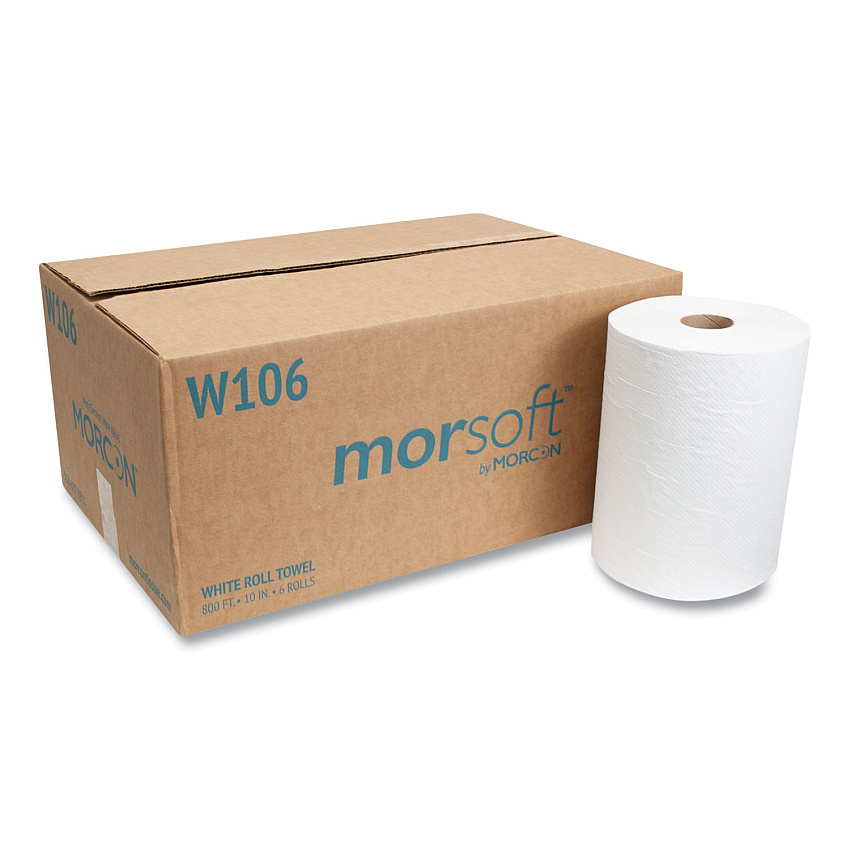 Morcon Tissue 10 Inch Roll Towels, 1-Ply, 10" x 800 ft, White, 6 Rolls/Carton (W106)