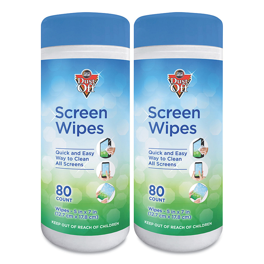 Dust-Off Premoistened Monitor Cleaning Wipes, Cloth, 5 x 7,Citrus, White, 80/Tub, 2 Tubs/Pack (DSCT2)