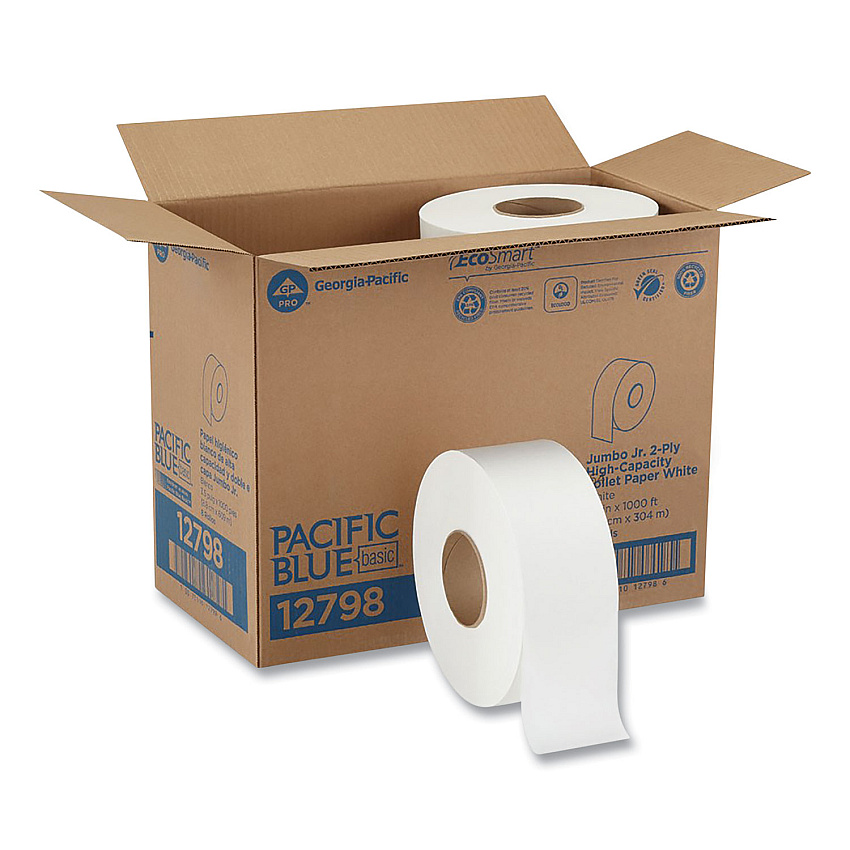 Georgia Pacific Professional Jumbo Jr. Bathroom Tissue Roll, Septic Safe, 2-Ply, White, 1000 ft, 8 Rolls/Carton (12798)