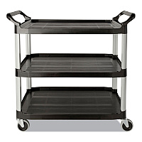 Rubbermaid Commercial Economy Plastic Cart, Three-Shelf, 18.63w x 33.63d x 37.75h, Black (342488BLA)