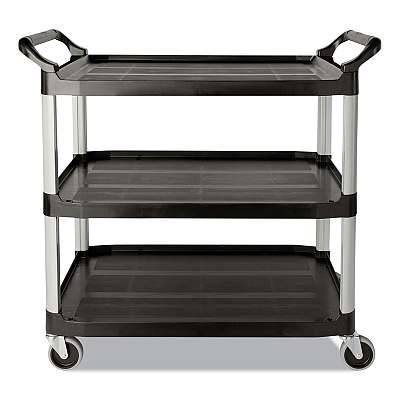 Rubbermaid Commercial Economy Plastic Cart, Three-Shelf, 18.63w x 33.63d x 37.75h, Black (342488BLA)