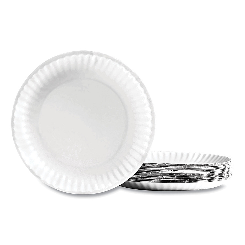 Perk Economy Paper Plates, 9" dia, White, 100/Pack (721666)