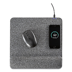 Allsop Powertrack Plush Wireless Charging Mouse Pad with Wrist Rest, 11.8 x 11.6, Gray (32304)