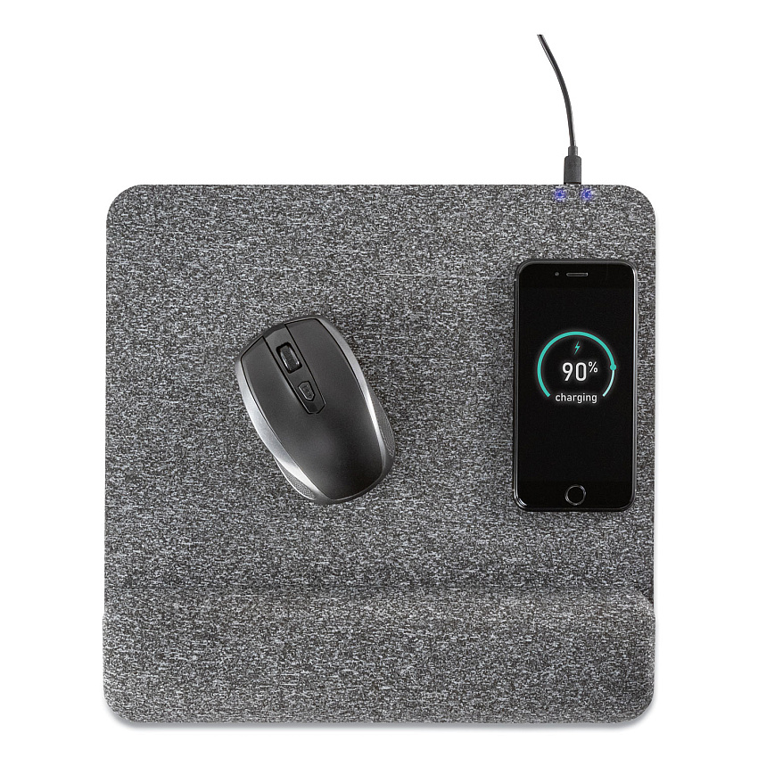 Allsop Powertrack Plush Wireless Charging Mouse Pad with Wrist Rest, 11.8 x 11.6, Gray (32304)