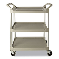 Rubbermaid Commercial Economy Plastic Cart, Three-Shelf, 18.63w x 33.63d x 37.75h, Platinum (342488PM)