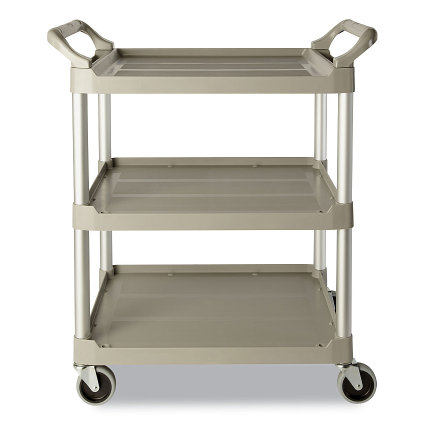 Rubbermaid Commercial Economy Plastic Cart, Three-Shelf, 18.63w x 33.63d x 37.75h, Platinum (342488PM)