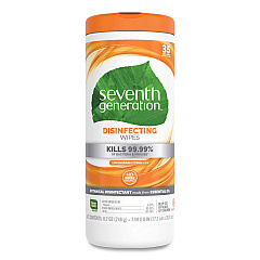 Seventh Generation Botanical Disinfecting Wipes, Lemongrass Citrus, White, 7 x 8, 35 Wipes (22812EA)