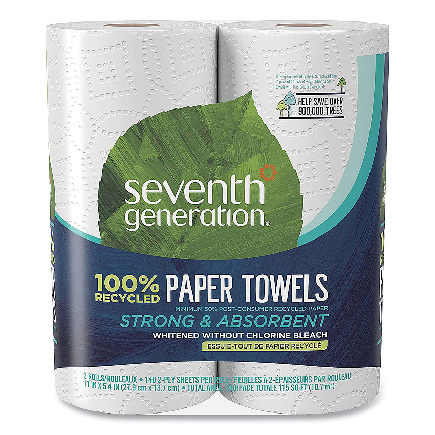 100% Recycled Paper Kitchen Towel Rolls, 2-ply, 11 X 5.4, 140 Sheets/roll, 2 Rolls/pack, 12 Packs/carton