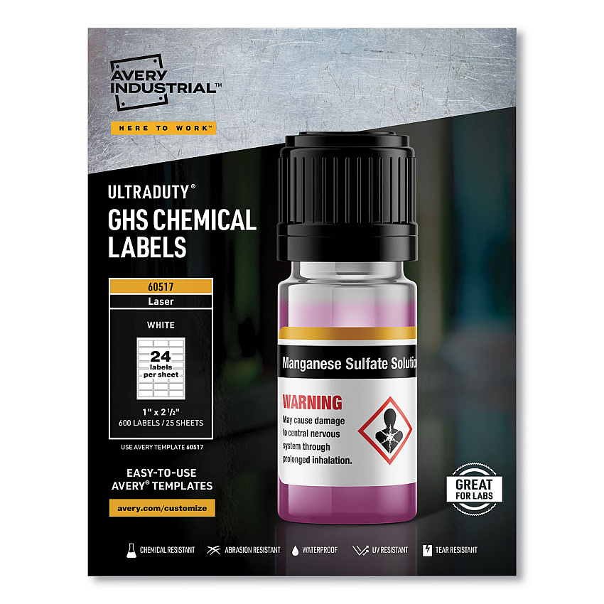 Avery 60517 UltraDuty GHS Chemical Waterproof & UV Resistant Labels