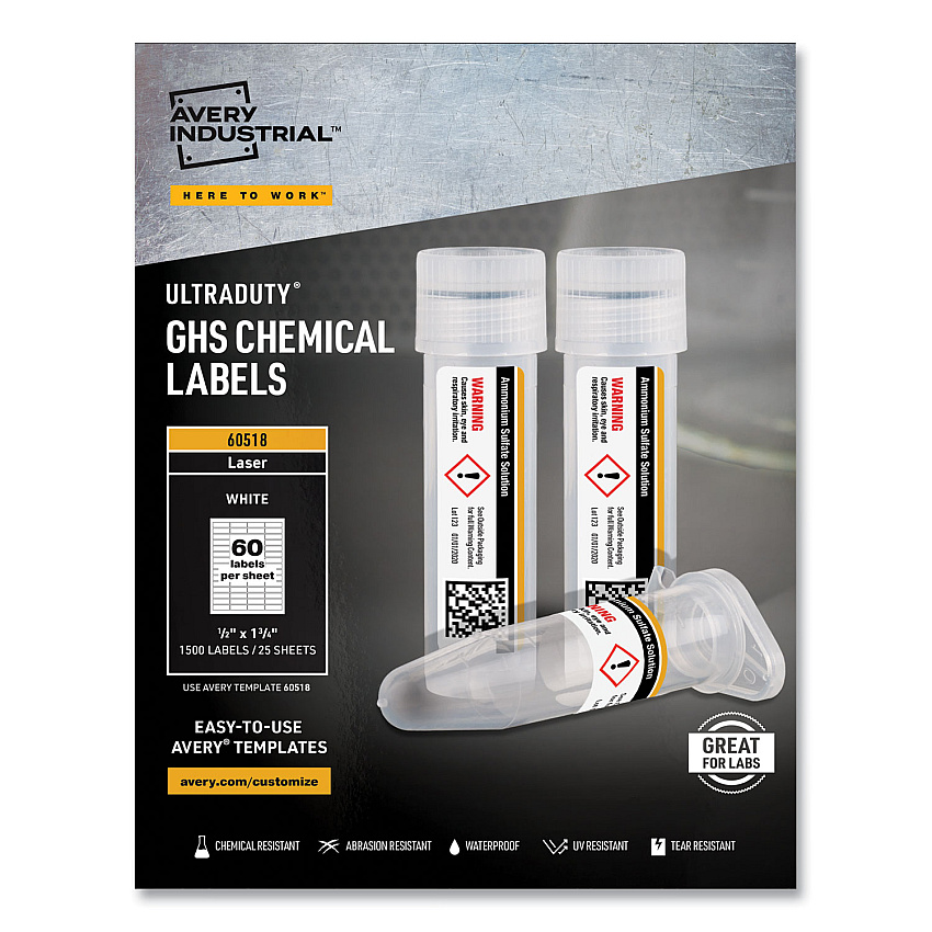 Avery 60518 UltraDuty GHS Chemical Waterproof & UV Resistant Labels