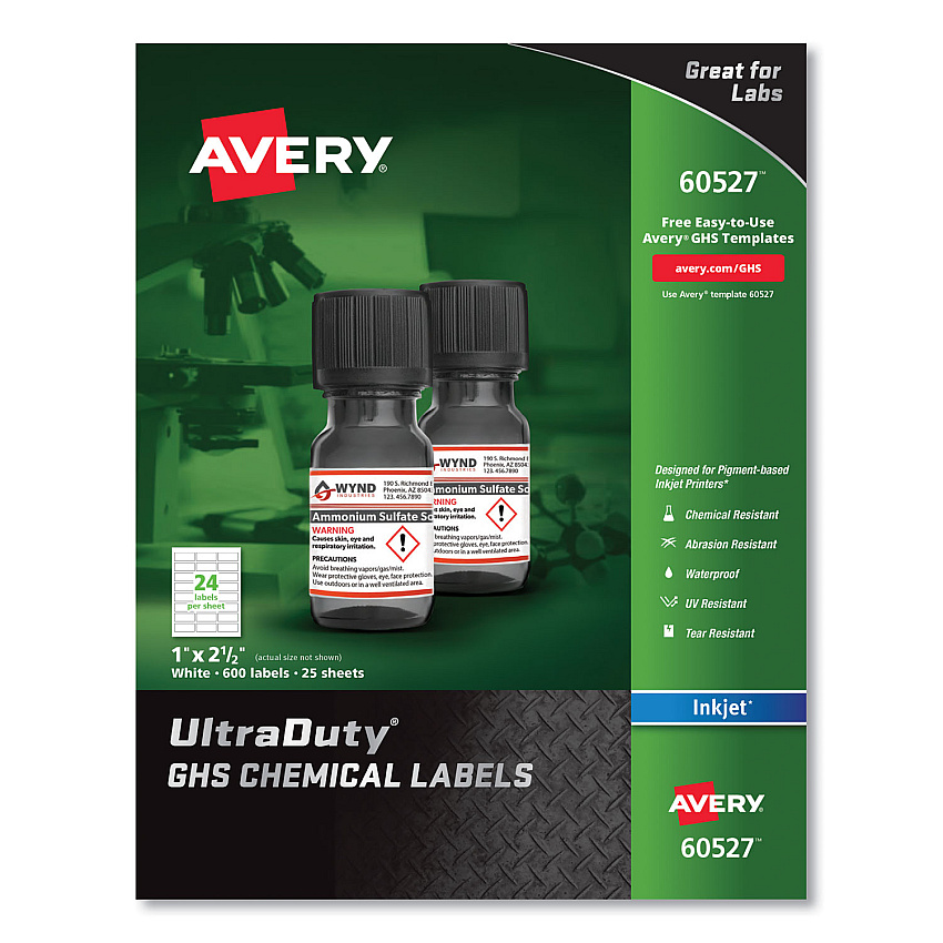 Avery 60527 UltraDuty GHS Chemical Waterproof & UV Resistant Labels