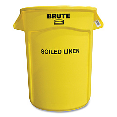 Rubbermaid Commercial Round Brute Container with "Soiled Linen" Imprint, Plastic, 32 gal, Yellow (263294YEL)