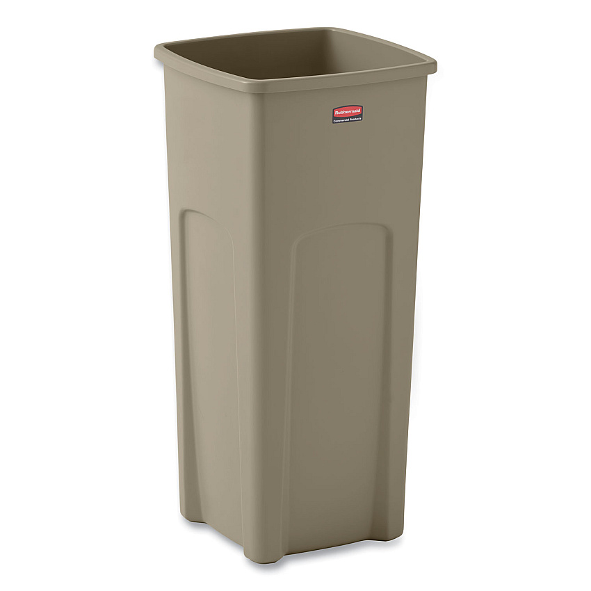 Rubbermaid Commercial Untouchable Square Waste Receptacle, Plastic, 23 gal, Beige (356988BG)
