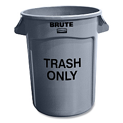 Rubbermaid Commercial Round Brute Container with "Trash Only" Imprint, Plastic, 32 gal, Gray (263294GRA)