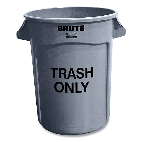 Rubbermaid Commercial Round Brute Container with "Trash Only" Imprint, Plastic, 32 gal, Gray (263294GRA)