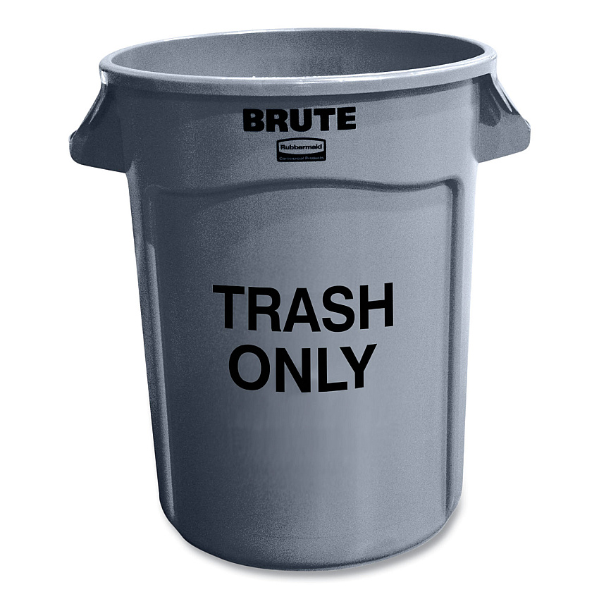 Rubbermaid Commercial Round Brute Container with "Trash Only" Imprint, Plastic, 32 gal, Gray (263294GRA)