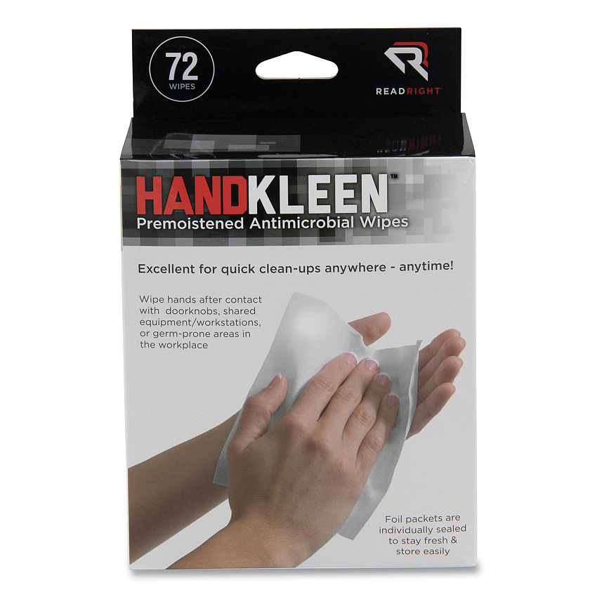 Read Right HandKleen Premoistened Antibacterial Wipes, 7 x 5, Foil Packet, 72/Box (RR15112)