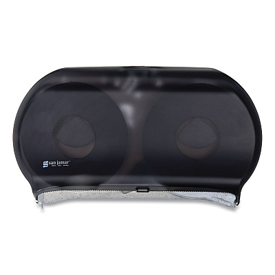 San Jamar Twin 9" Jumbo Tissue Dispenser, 19 x 5 1/4 x 12, Transparent Black Pearl (R4000TBK)