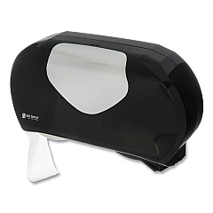 San Jamar Twin Jumbo Bath Tissue Dispenser,20 1/14x5 7/8x11 9/10, Blk/Faux Stainless Steel (R4070BKSS)