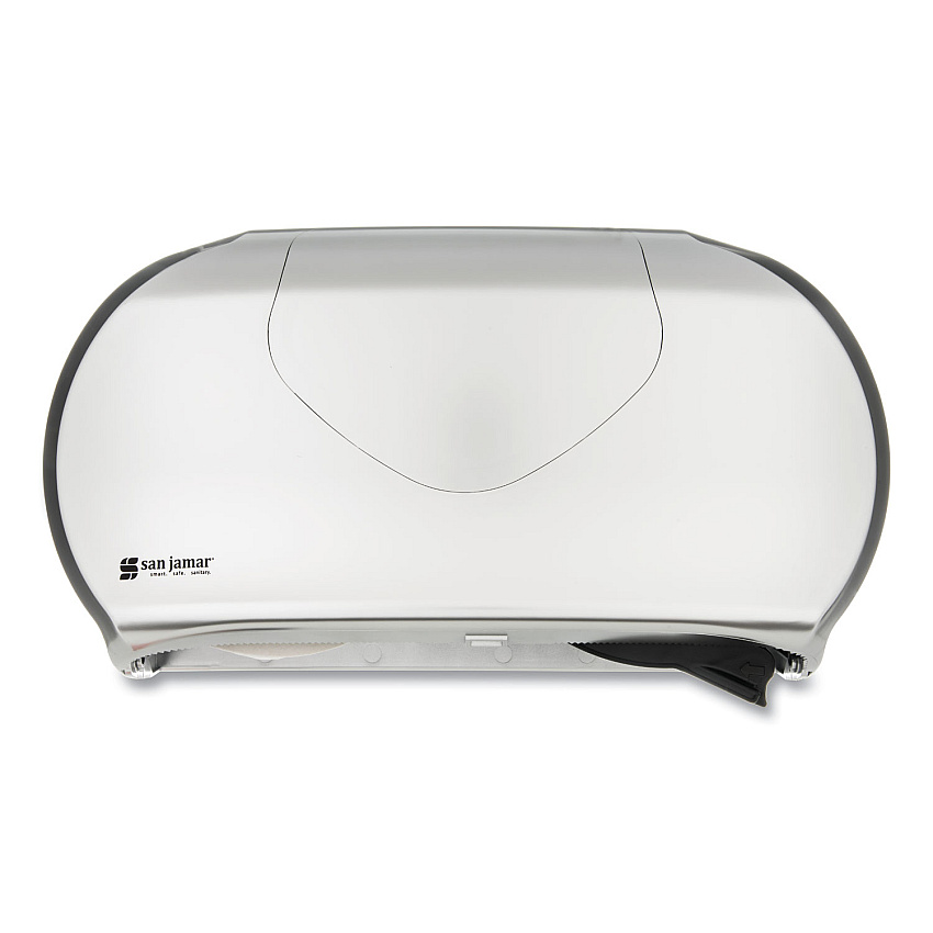 San Jamar Twin Jumbo Bath Tissue Dispenser, 19 1/4 x 6 x 12 1/4, Faux Stainless Steel (R4070SS)