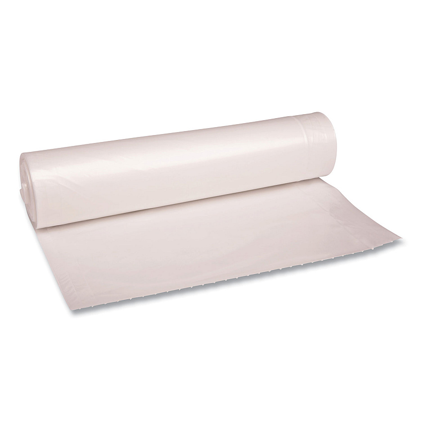 Boardwalk Low Density Repro Can Liners, 56 gal, 1.1 mil, 43" x 47", Clear, 10 Bags/Roll, 10 Rolls/Carton (BWK532)