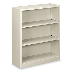 HON Metal Bookcase, Three-Shelf, 34.5w x 12.63d x 41h, Light Gray (S42ABCQ)