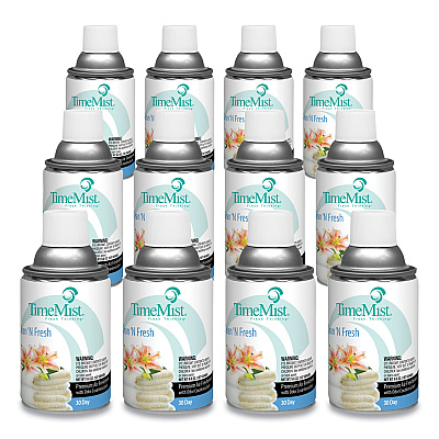 TimeMist Premium Metered Air Freshener Refill, Clean N Fresh, 6.6 oz Aerosol Spray, 12/Carton (1042771)