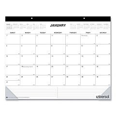 Universal Desk Pad Calendar, 22 x 17, White/Black Sheets, Black Binding, Clear Corners, 12-Month (Jan to Dec): 2023 (UNV71002)