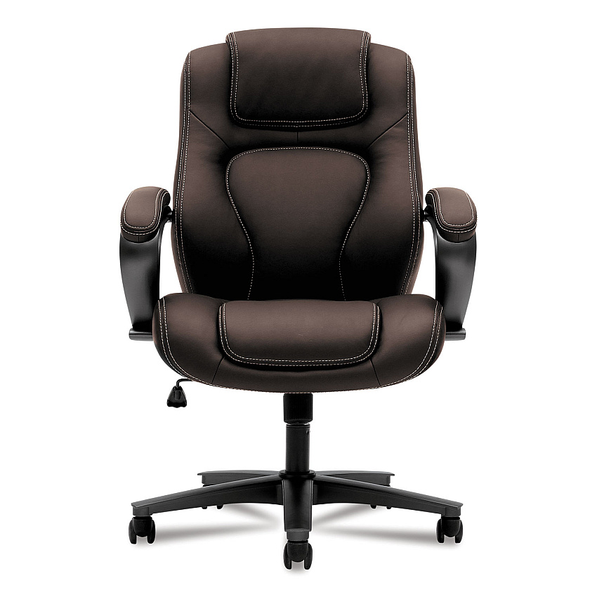 HON HVL402 Series Executive High-Back Chair, Supports Up to 250 lb, 17" to 21" Seat Height, Brown Seat/Back, Black Base (VL402EN45)
