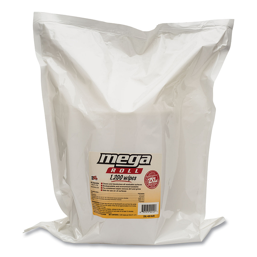 2XL Gym Wipes Mega Roll Refill, 8 x 8, White, 1,200/Roll, 2 Rolls/Carton (L420)